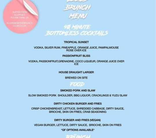 Leeds brunch club menu